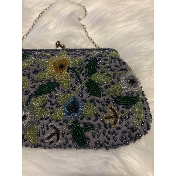 Floral Beaded Sudha Clutch Purse With Chain Strap MFA Boston Arts parties NWOT